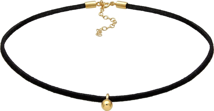Elli Halskette Choker Velour Kugel Geo Basic 925 Sterling Silber (Kunstleder, 925er Sterling Silber, Keine Stein, 32 cm)