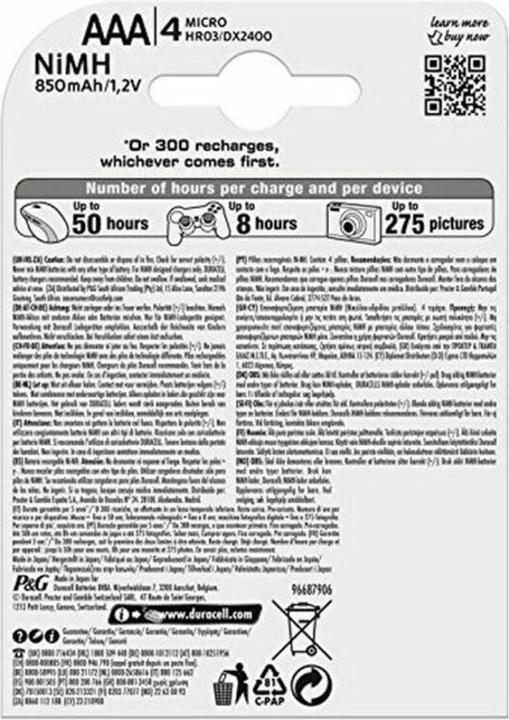 Immagine prodotto Duracell Ricarica Ultra (4 pz., AAA, 900 mAh)