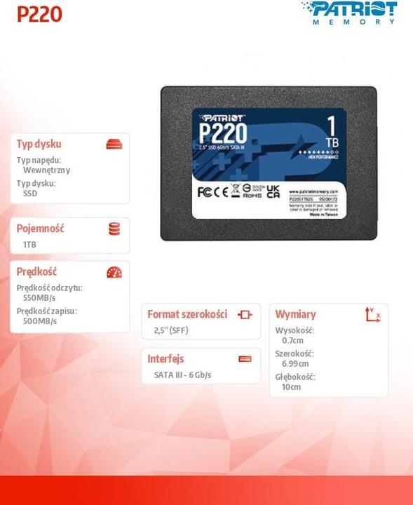 Image du produit Patriot P220 (1000 Go, 2.5")