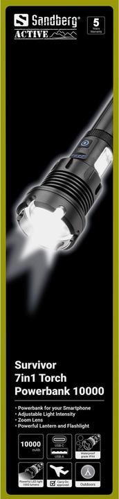 Image du produit Sandberg Survivor 7in1 Torch PB 10000 (10000 mAh, 12 W, 37 Wh)