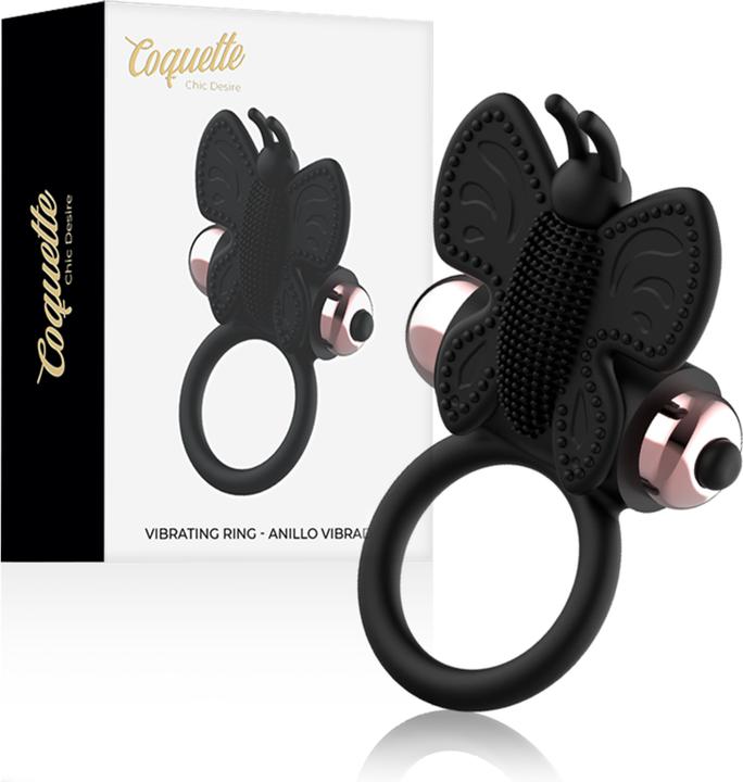 Coquette Chic Desire Cockring Schmetterling Mit Vibrator Schwarz/ Gold (8.20 cm)