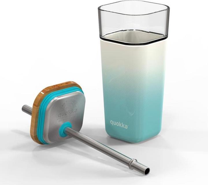 Immagine prodotto Quokka Cubo di vetro 540 ml - contenitore per bevande con cannuccia - Gradiente verde acqua (0.54 l)