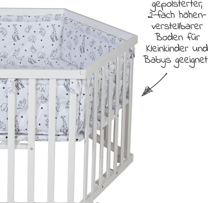 Actual product image Schardt Playpen playpen hexagonal white incl. insert - Origami - Black (106 cm, 122 cm, Pine)