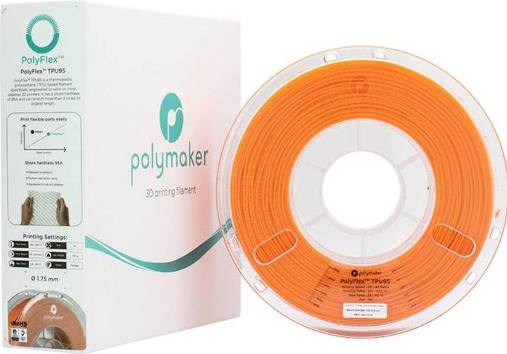 Actual product image Polymaker PD01006 PolyFlex TPU-95A Filament TPU flexible 1.75 mm 750 g Orange 1 (TPU, 1.75 mm, 750 g, Orange)