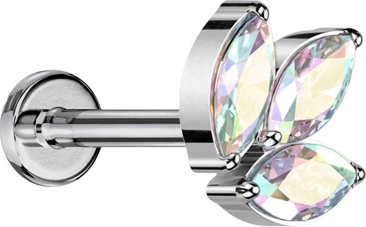 Produktbild Star Piercing Micro Labret Innengewinde silber drei Ovalen Kristalle multicolor (ohne Messing, Titan)