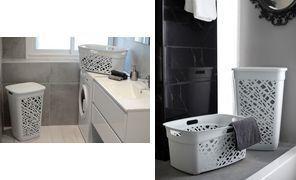 Produktbild EDA Wäschebox ALMERIA, mit Deckel, 60 Liter, PP, grau modernes Design, Aussparungen für Belüftung der W (60 l)