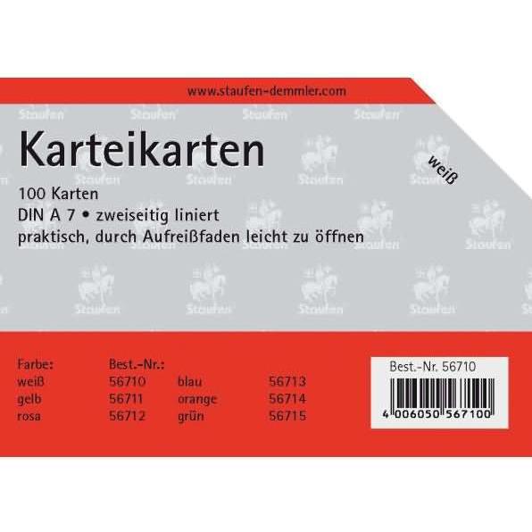 Staufen, Karteikarten, Karteikarten A7 liniert 180g/qm grün VE=100 Stück (A7, 180 g/m²)