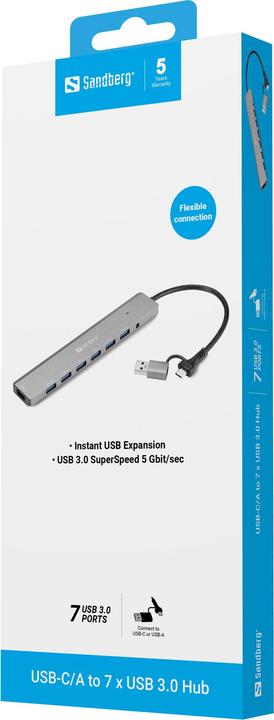Actual product image Sandberg USB-C/A to 7 x USB 3.0 Hub (USB-A, USB-C, 7 ports)
