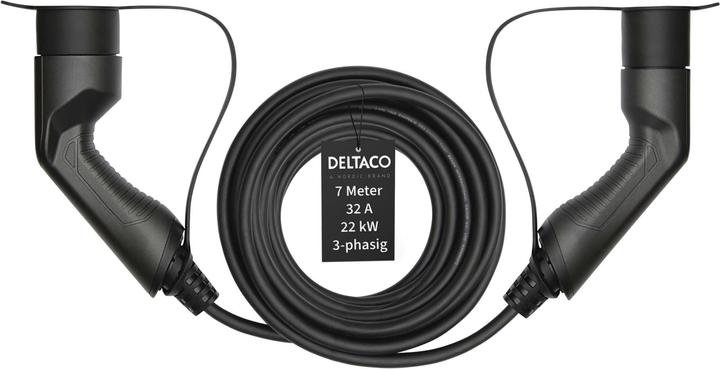Image du produit Deltaco Electric car charging cable Type 2 - Type 2, 3-phase, 32A, 22 kW, 7 m, black (Type 2, 22 kW, 32 A, 7 m)