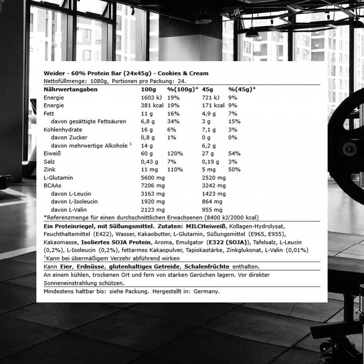 Produktbild Weider 60% Protein Bar (1080 g, 1 Stk.)