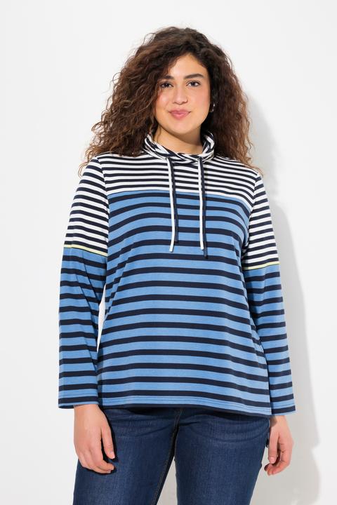 Produktbild Ulla Popken Shirt, Ringelmix, Stehkragen, Langarm, hinten länger (42, 44)
