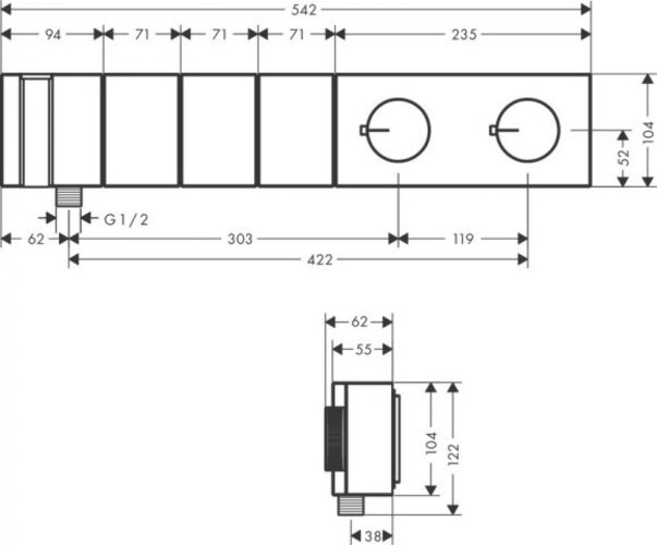 Produktbild Axor Edge Thermostatmodul Select 540/100 Unterputz für 3 Verbraucher