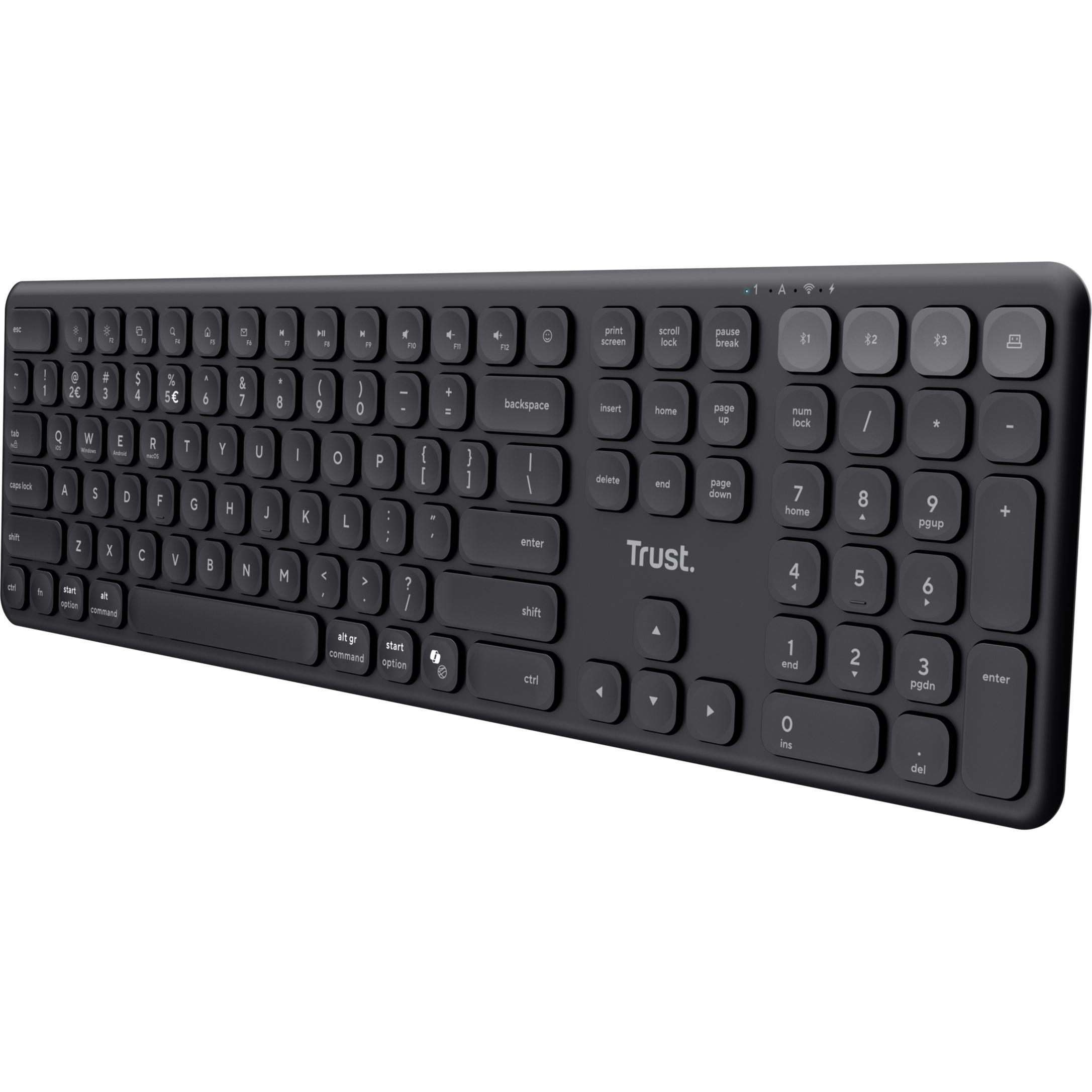 Trust Vaiya Bluetooth Wireless Keyboard (FR, Senza fili), Tastiera, Nero