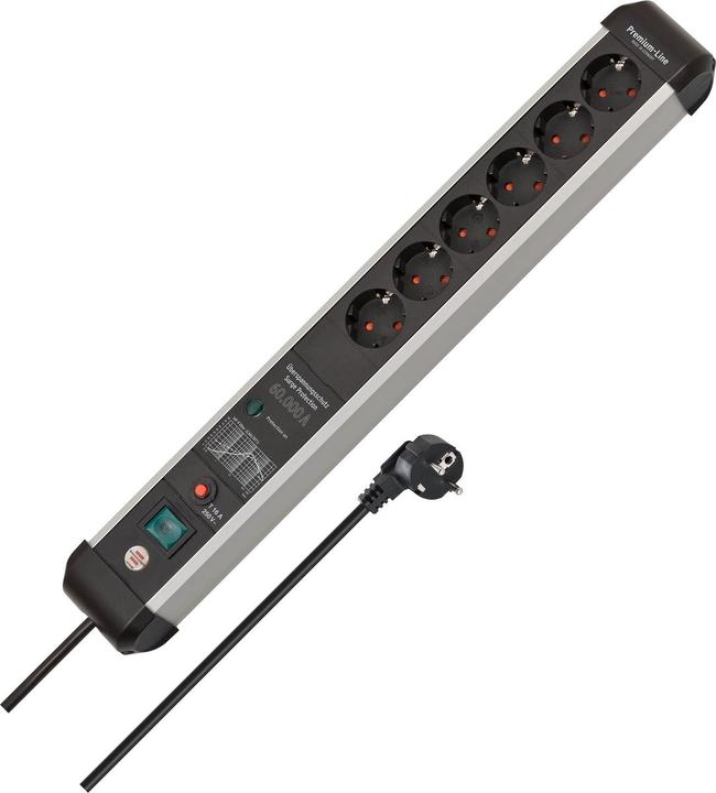Actual product image Brennenstuhl 1391010601 Multiple socket outlet with switch silver-black protective contact 1 pc. (6x, CEE 7/3, 5 m)