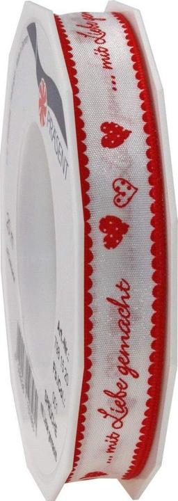 Produktbild Pattberg Geschenkband Mit Liebe gemacht 1.5 cm x 20 m, Rot/Weiss (1x)