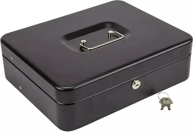 Produktbild Werkstein Metall Geldkassette 30x25x9cm mit Münzfach und Schlüssel Schwarz