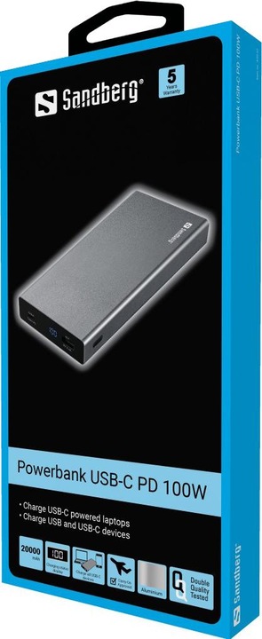 Immagine prodotto Sandberg Pacco batteria esterno (20000 mAh, 100 W, 74 Wh)