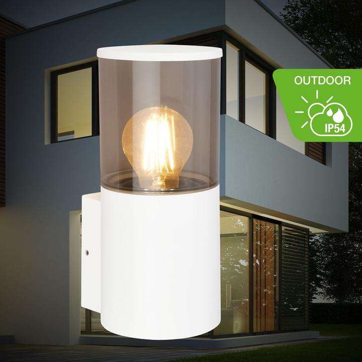 Image du produit Telefunken Applique extérieure, blanc, verre fumé, E27, IP54 (E27, IP54)