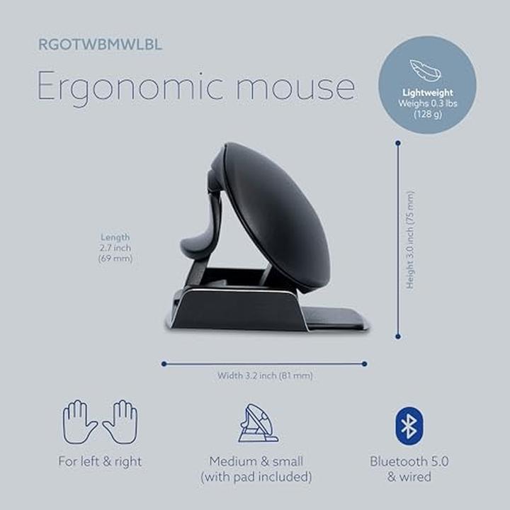 Actual product image R-Go Tools R-Go Mouse Twister ergonomic ambidextrous USB and Bluetooth bw (Cable, Wireless)