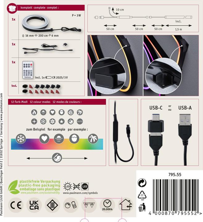 Image du produit Paulmann Tube EntertainLED Black Neon (RGB, 150 cm, Intérieur)