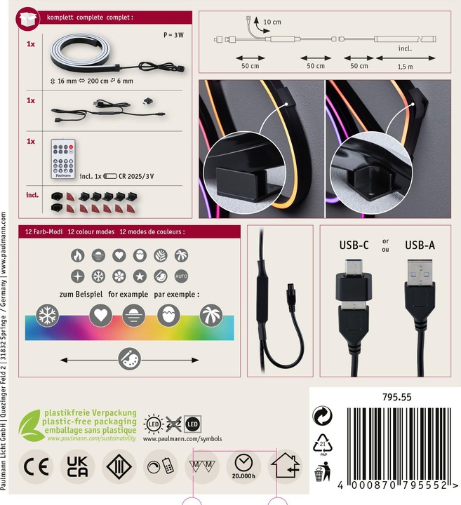 Image du produit Paulmann Tube EntertainLED Black Neon (RGB, 150 cm, Intérieur)