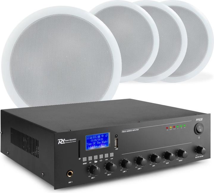 Power Dynamics met PPA30 100V versterker met Bluetooth & 4 CSPB6 plafondspeakers (Passif)