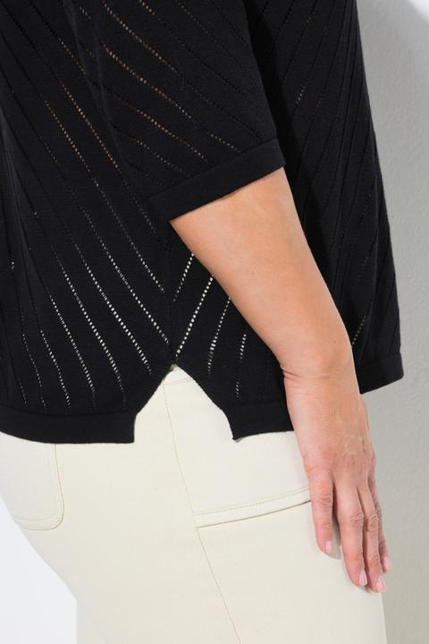 Produktbild Ulla Popken Pullover, Streifenstruktur, Rundhals, Polokragen, 3/4-Arm (42)