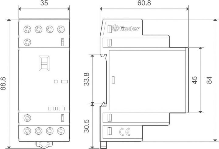 Actual product image Finder Installation contactor 22 series, 25 A 22.34.0.230.4340 4 NO contacts (30/110/220 V) 25/5/1 A