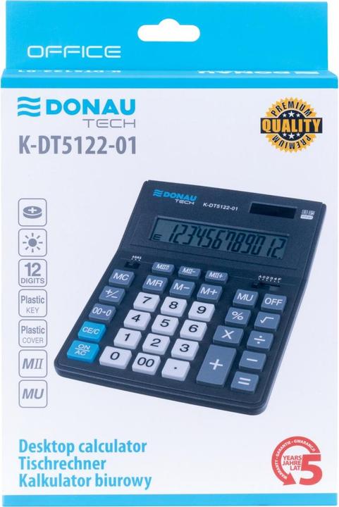 Produktbild Donau Bürorechner tech, 12-stellig, anzeige, masse 201x155x35mm, schwarz (Batterien, Solarzellen)