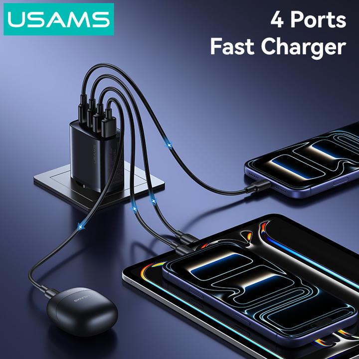 Actual product image Usams Wall charger T70 40W 2xUSB-A/2xUSB-C black (40 W, 4 ports)