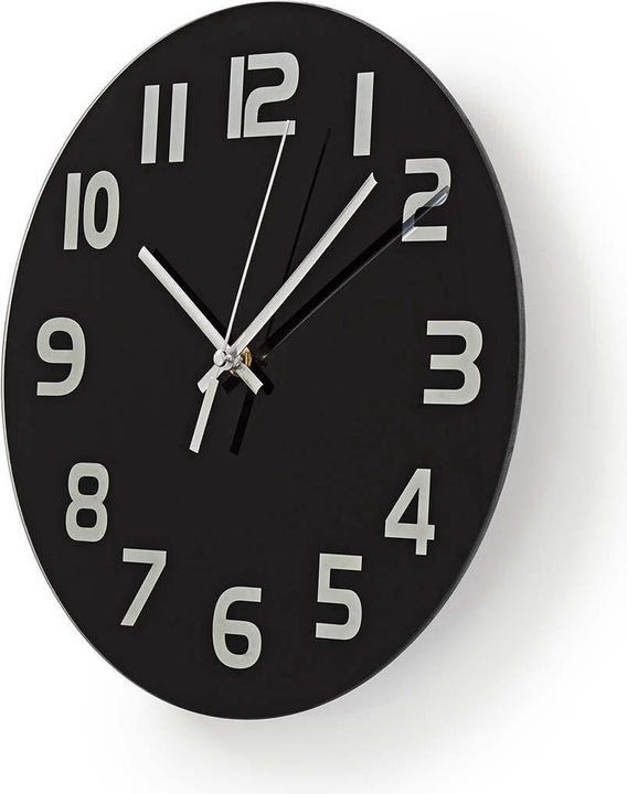 Immagine prodotto Nedis CLWA006GL30BK Orologio da parete circolare, diametro 30 cm, numeri di facile lettura, nero (30 cm)