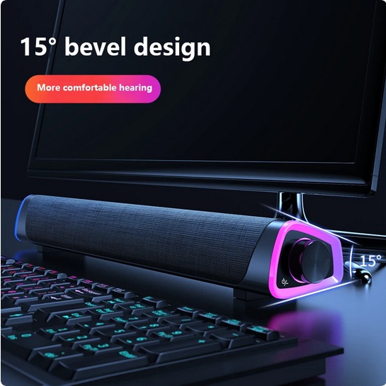 Produktbild PhoneLook Stylische und minimalistische Bluetooth Sound Bar V8 mit LED Ambiente Beleuchtung + USB + AUX (Stromversorgung über USB)