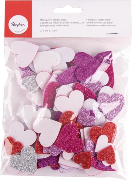 Produktbild Rayher Moosgummi Herzen Glitter, 2+3cm ø, 100 Stück