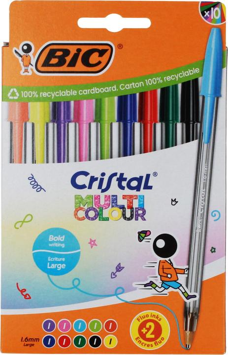 Produktbild Bic Kugelschreiber CRISTAL MULTICO transparent, Schreibfarbe: farbsortiert, 10 St. (10x)