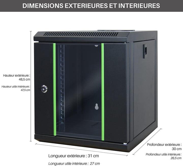 Produktbild Waytex 37483 Mini Network Case 10 Inch 6U Server with Glass Door with Lock Black, Black, Rack (10 Zoll Rack)