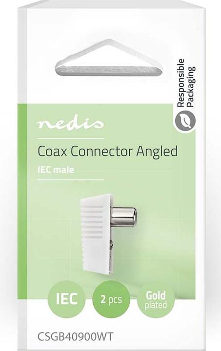 Actual product image Nedis IEC (coax) plug | angled | plug | nickel-plated | 75 Ohm | screw | cable input conductor (75 dB, Antenna cable)