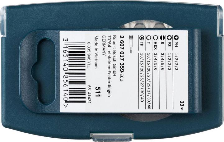 Produktbild Bosch Professional Zubehör Schrauberbit Set (Kreuz Phillips PH, Kreuz Pozidriv PZ, Schraubschlitz, Sechskant (hexagonal), Innensechsrund TX)