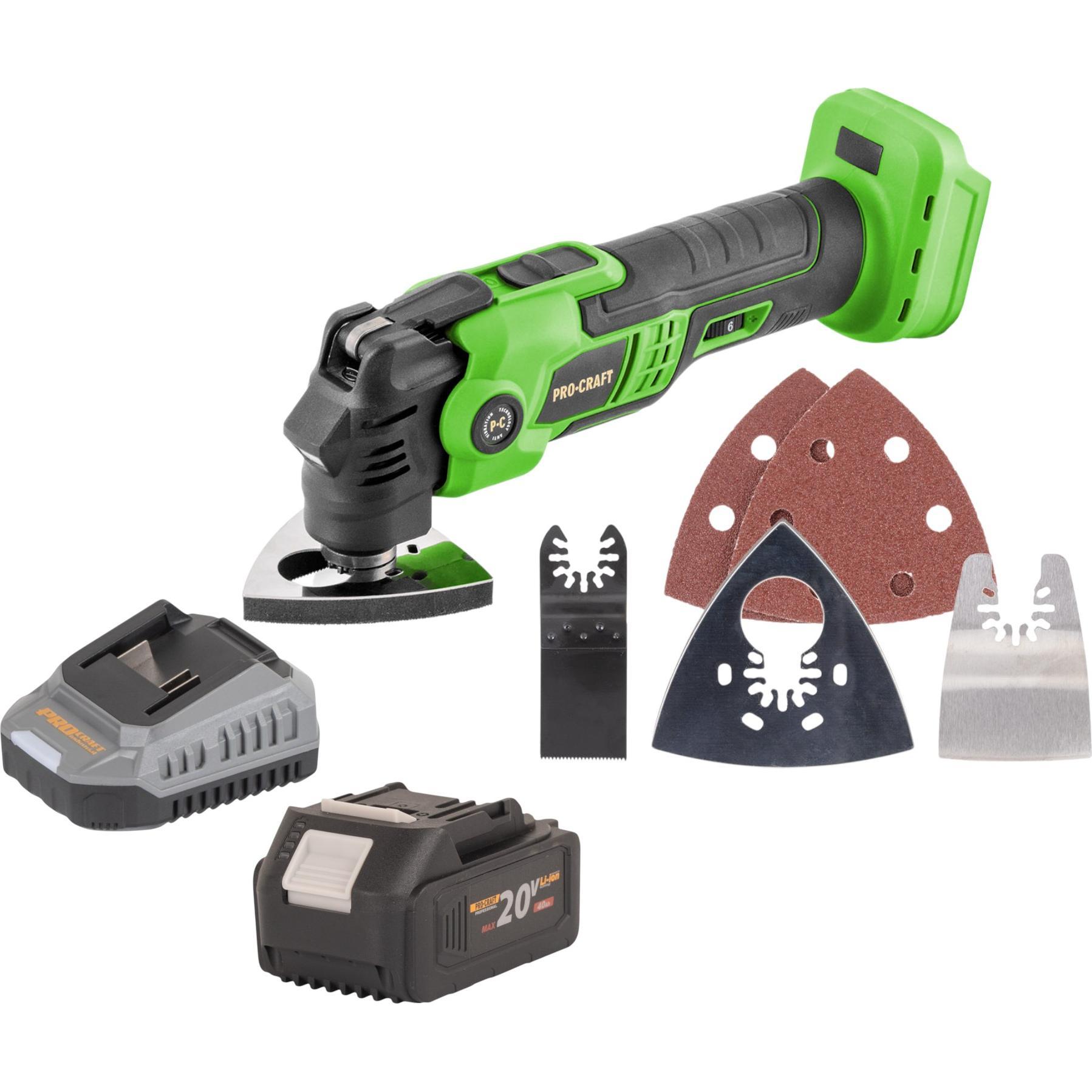 Procraft, Elettroutensile multifunzionale, PMT22bb Akku Multifunktionswerkzeug 20 V Brushless + 1x Akku 4,0 Ah + Ladegerät