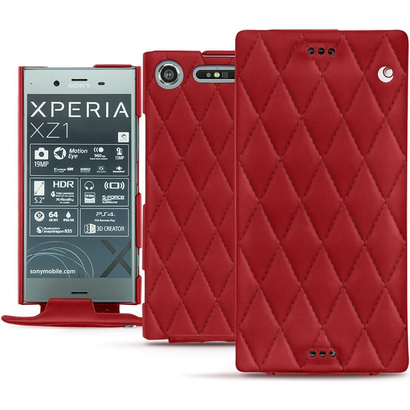 Noreve Lederschutzhülle vertikal (Sony Xperia XZ1), Smartphone Hülle, Rot