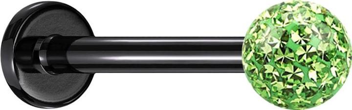 Produktbild Star Piercing Micro Labret schwarz mit Kristallkugel hellgrün Epoxy Schutzschicht (ohne Messing, Titan)
