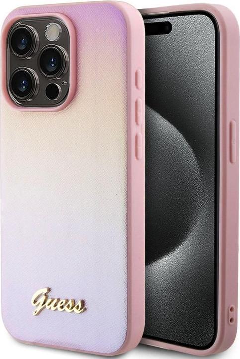 Guess GUHCP15XPSAIRSP iPhone 15 Pro Max 6.7" różowy/pink hardcase Saffiano Iridescent Script (Apple iPhone 15 Pro Max)