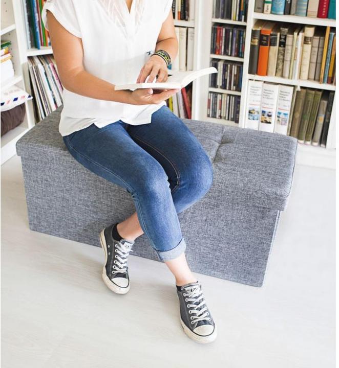 Image du produit Relaxdays Pouf de rangement pliant lin (38 cm)