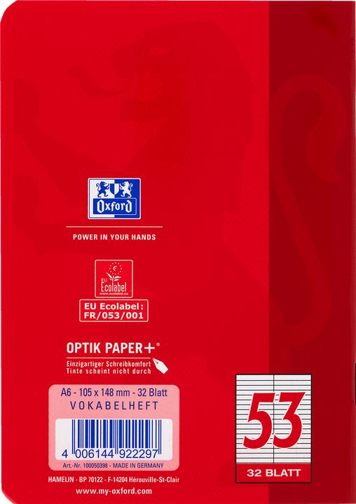 Produktbild Oxford Vokabelheft (A6, Liniert, Harter Einband)