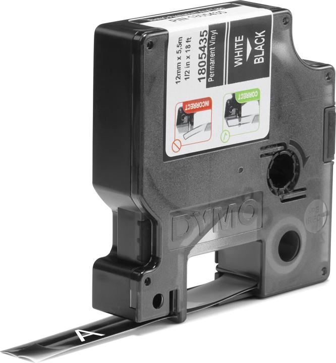Produktbild Dymo Rhino 12mm weiß auf schwarz Vinyl (1.20 cm, Schwarz)