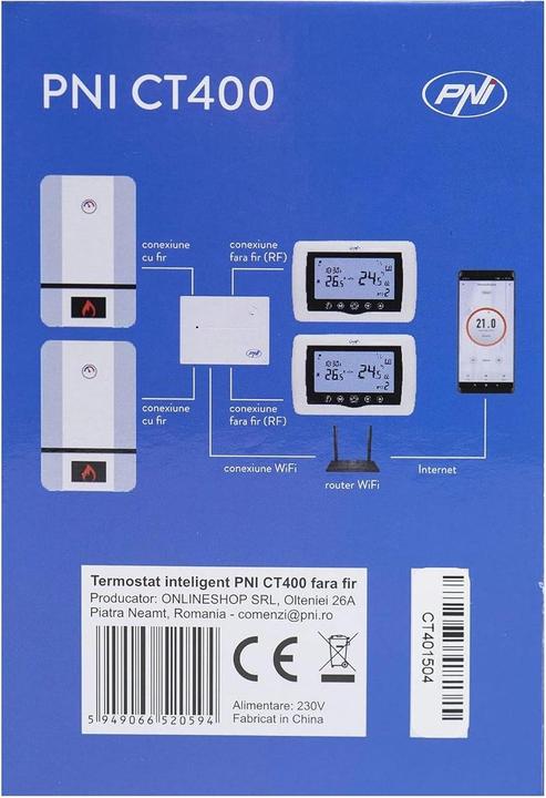 Produktbild PNI Smarter Thermostat CT400 kabellos, mit WLAN, Steuerung von 2 Zonen über das Internet, für Heizan