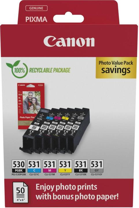 Canon PGI-530 / CLI-531 Photo Value Pack PGBK/C/M/Y/BK/GY (C, FC, GY, M, PGBK, Y)