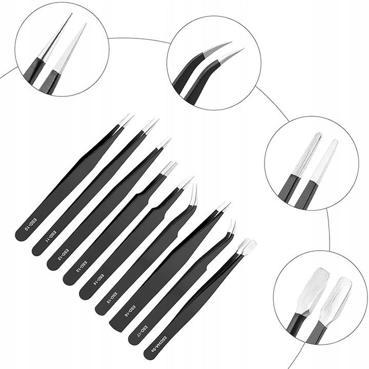 Actual product image OEM Set of 9 precision tweezers + case