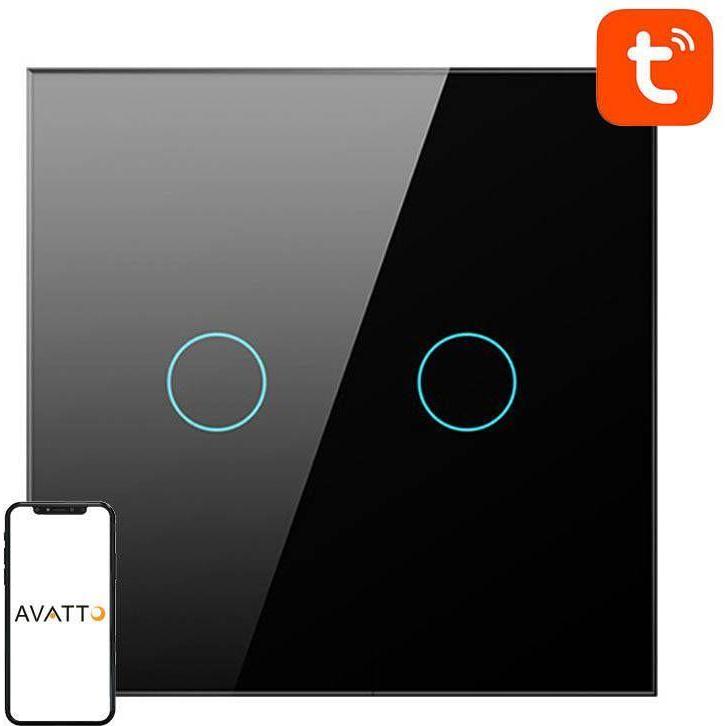 Avatto, Interruttore luce, Interruttore intelligente ZigBee UE UE 2 vie senza neutro TUYA (nero)