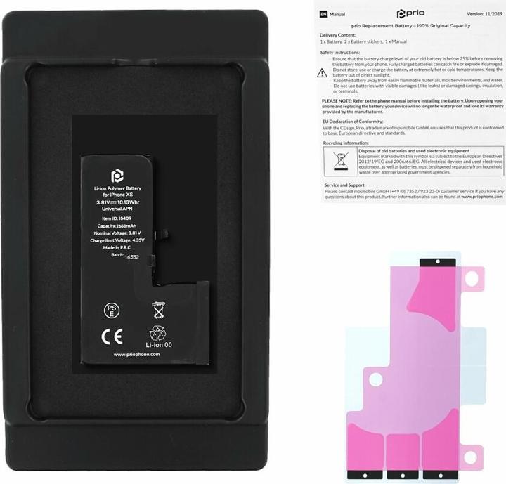 Actual product image prio Battery for Apple iPhone XS (Universal APN) (Rechargeable battery, iPhone XS)