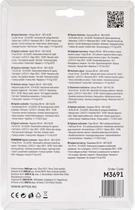 Valeurs nutritives et ingrédients Emos DIGITÃLNÃ MULTIMETR MD-410